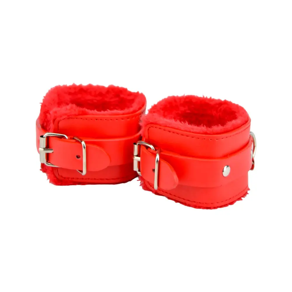 Bound to Please Furry Plush Wrist Cuffs Red - Image 5