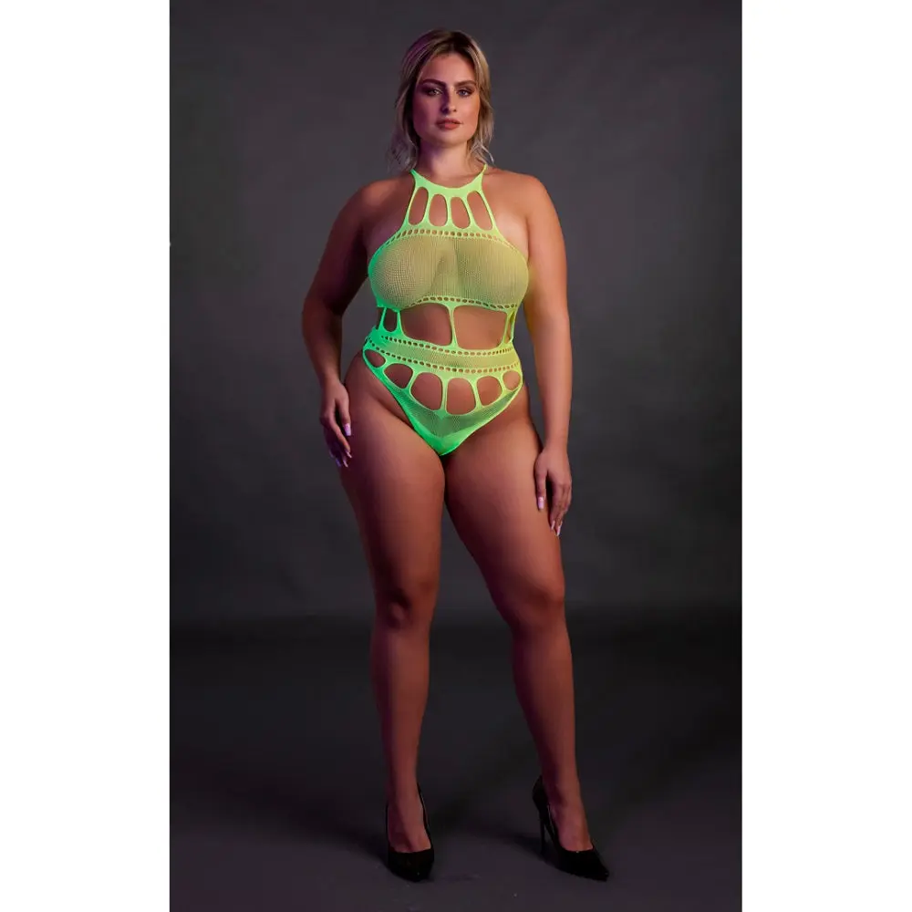 Cut Out Thong Bodysuit Neon Green Plus Size - Image 4