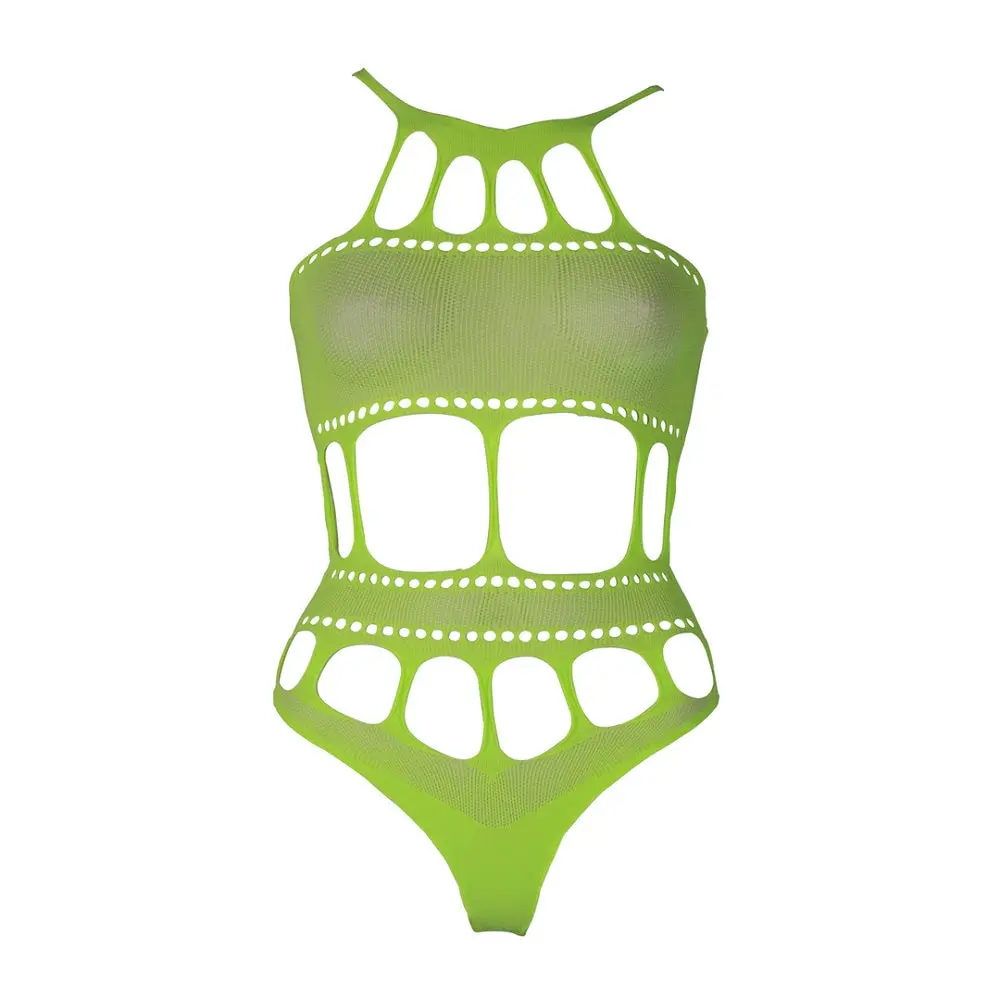 Cut Out Thong Bodysuit Neon Green Plus Size - Image 6