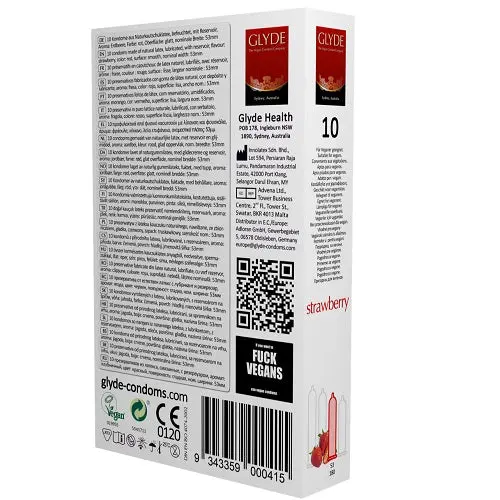 Glyde Ultra Strawberry Flavour Vegan Condoms 10 Pack (5% VAT) - Image 3