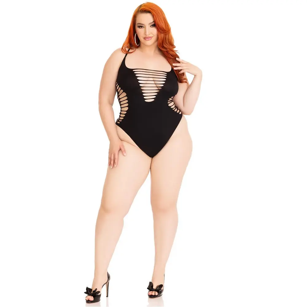 Leg Avenue Shredded Thong Bodysuit Black Plus Size 14-18 - Image 2