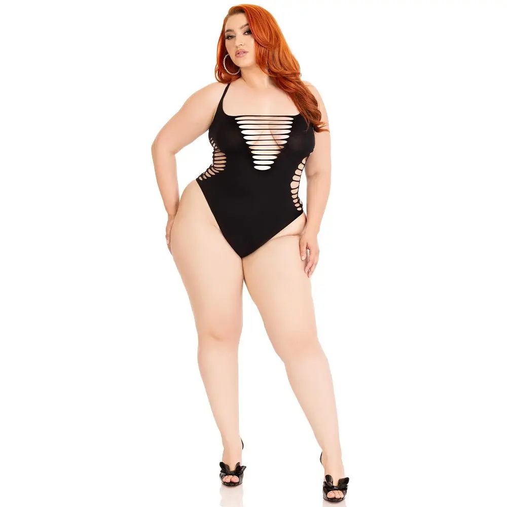 Leg Avenue Shredded Thong Bodysuit Black Plus Size 14-18 - Image 5
