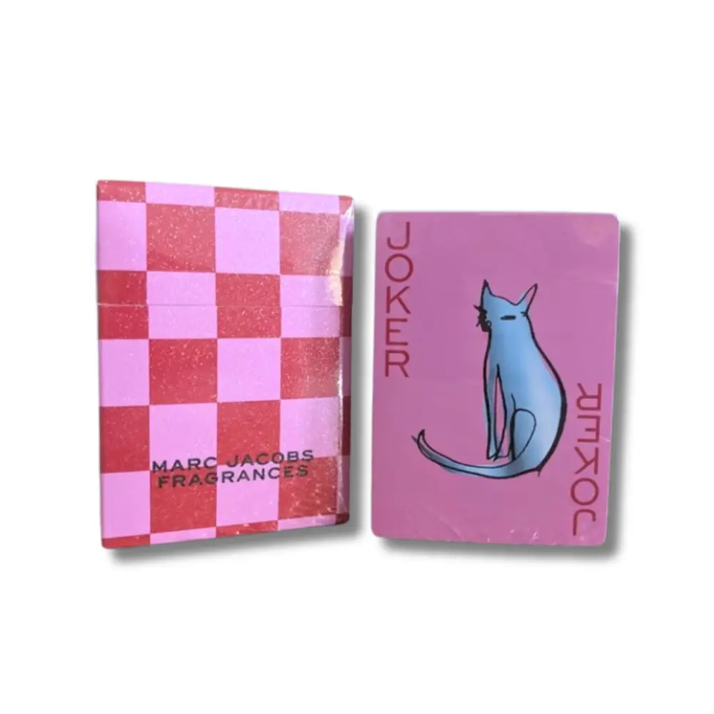 Marc Jacobs Pink & Red Checkerboard Playing Cards with Cat design GWP
