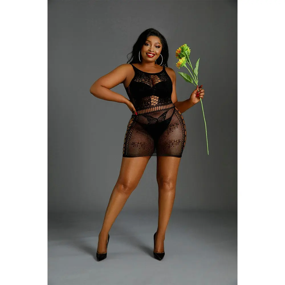 Moonlight Black Cut Out Floral Mini Dress Plus Size - Image 2