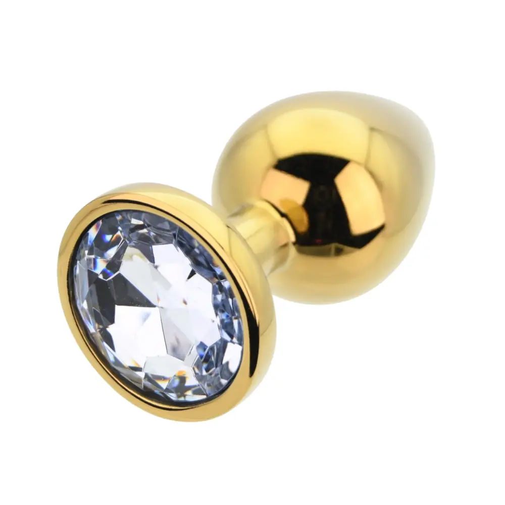 Toosh Gold Metal Butt Plug Large Clear Stone - Image 4