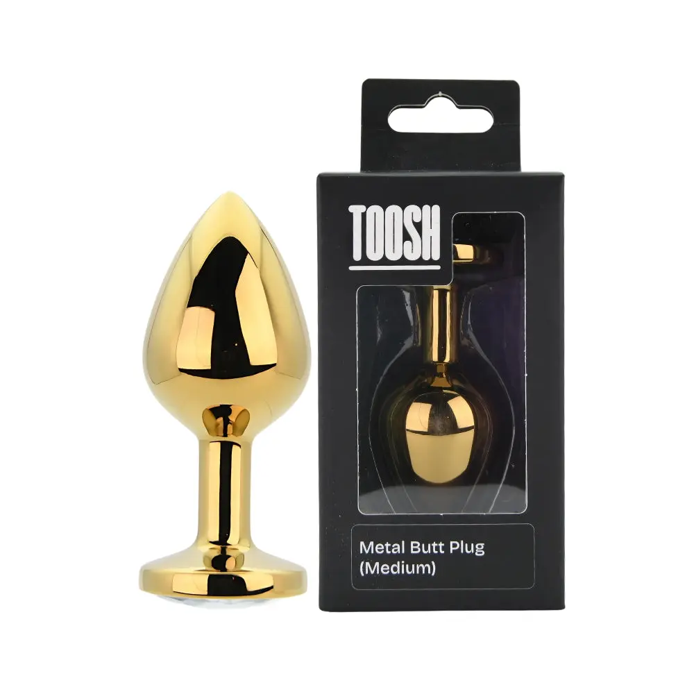 Toosh Gold Metal Butt Plug Medium Clear Stone - Image 10
