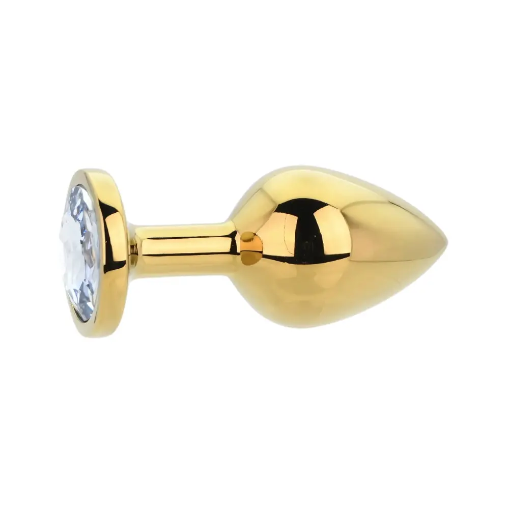 Toosh Gold Metal Butt Plug Medium Clear Stone - Image 3