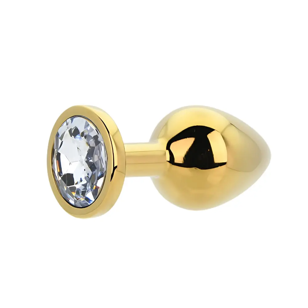 Toosh Gold Metal Butt Plug Medium Clear Stone - Image 4