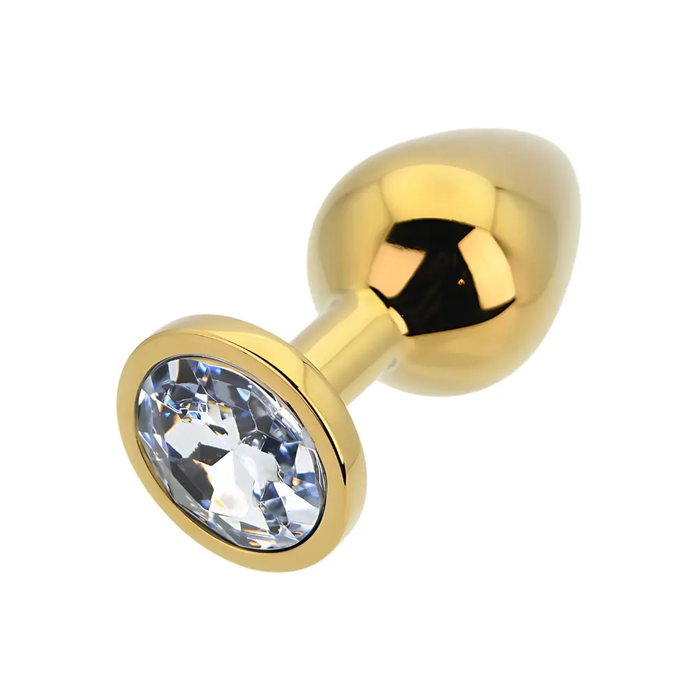 Toosh Gold Metal Butt Plug Medium Clear Stone - Image 5