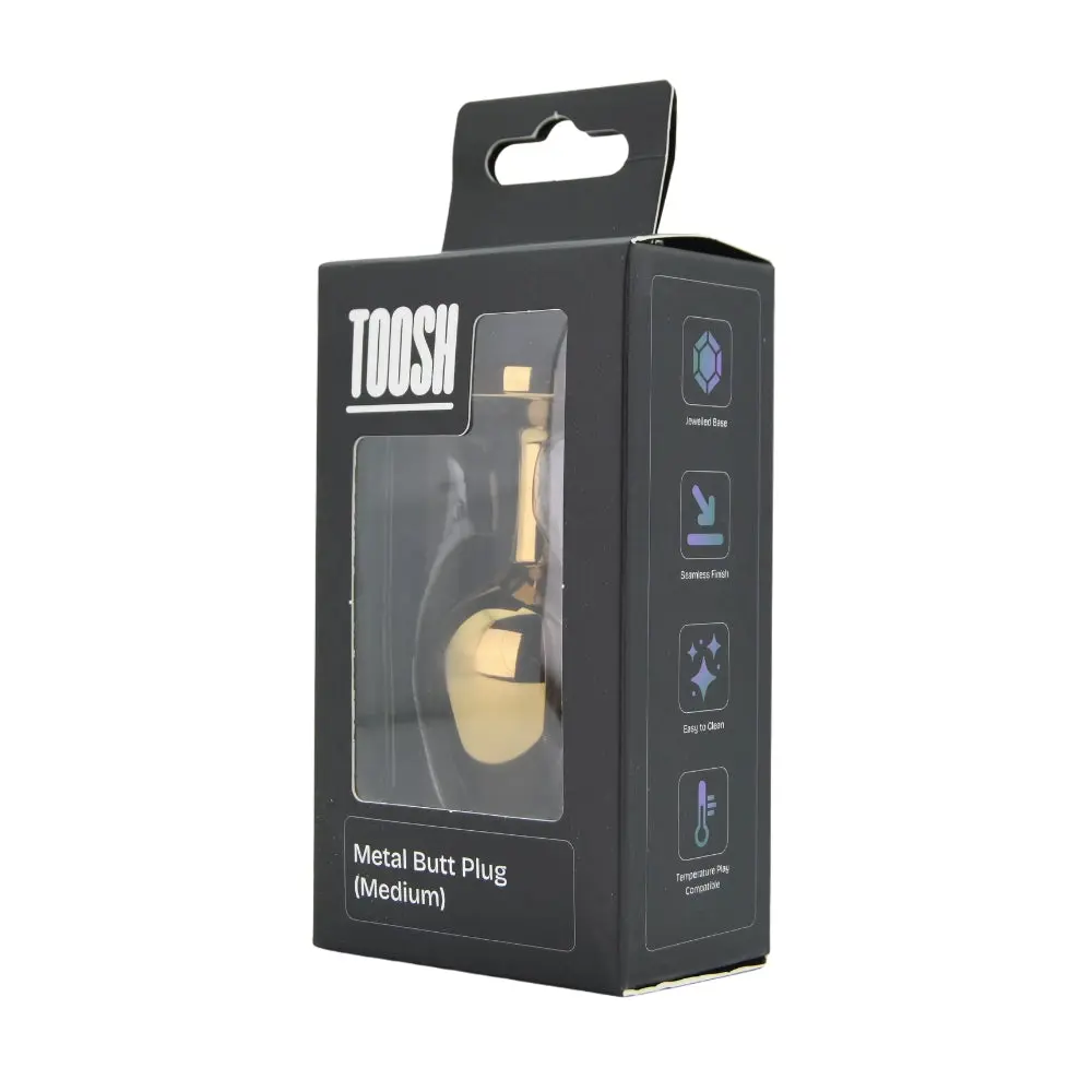 Toosh Gold Metal Butt Plug Medium Clear Stone - Image 9