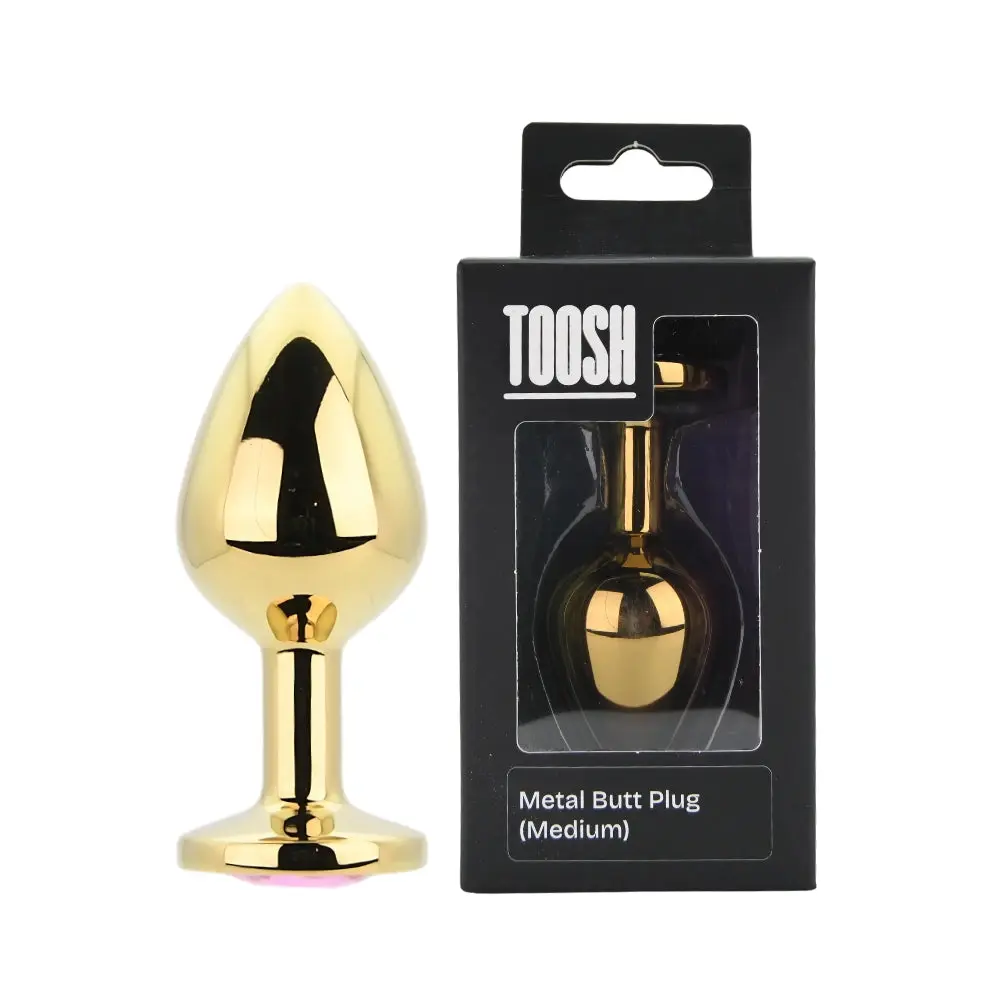 Toosh Gold Metal Butt Plug Medium Pink Stone - Image 10