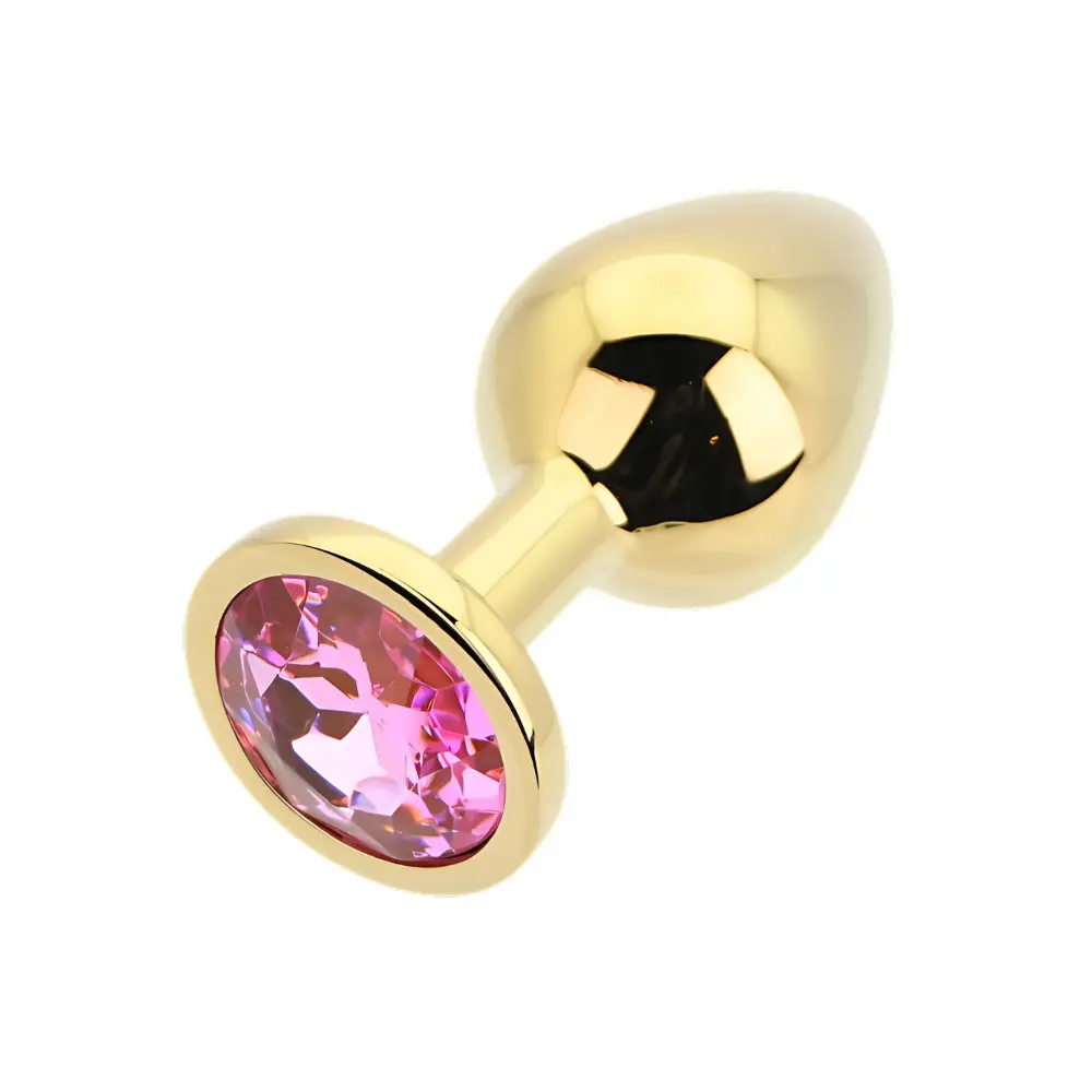 Toosh Gold Metal Butt Plug Medium Pink Stone - Image 5