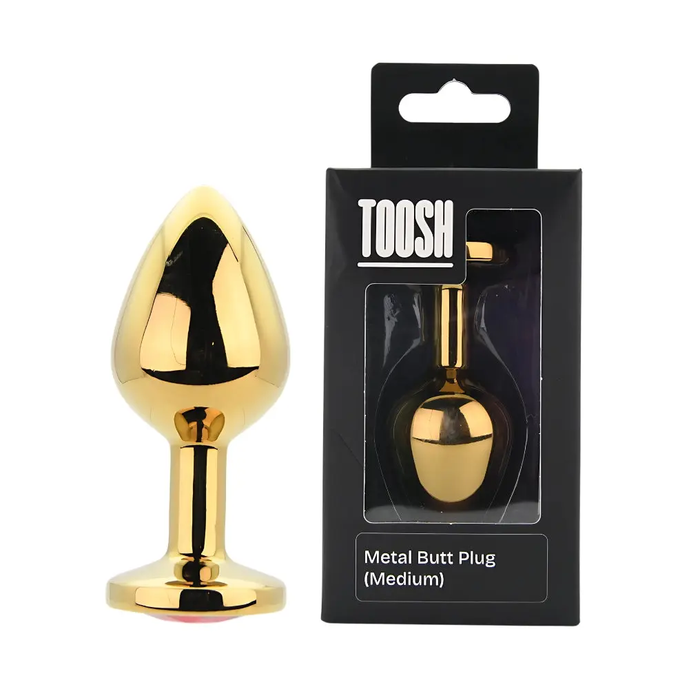 Toosh Gold Metal Butt Plug Medium Red Stone - Image 11