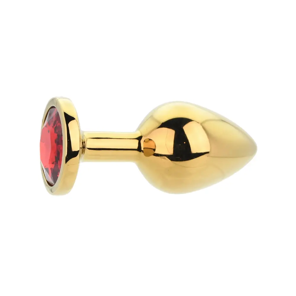 Toosh Gold Metal Butt Plug Medium Red Stone - Image 3