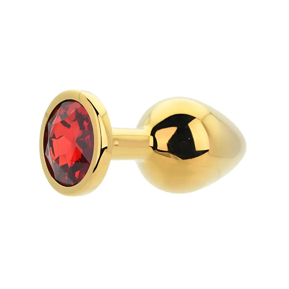 Toosh Gold Metal Butt Plug Medium Red Stone - Image 4