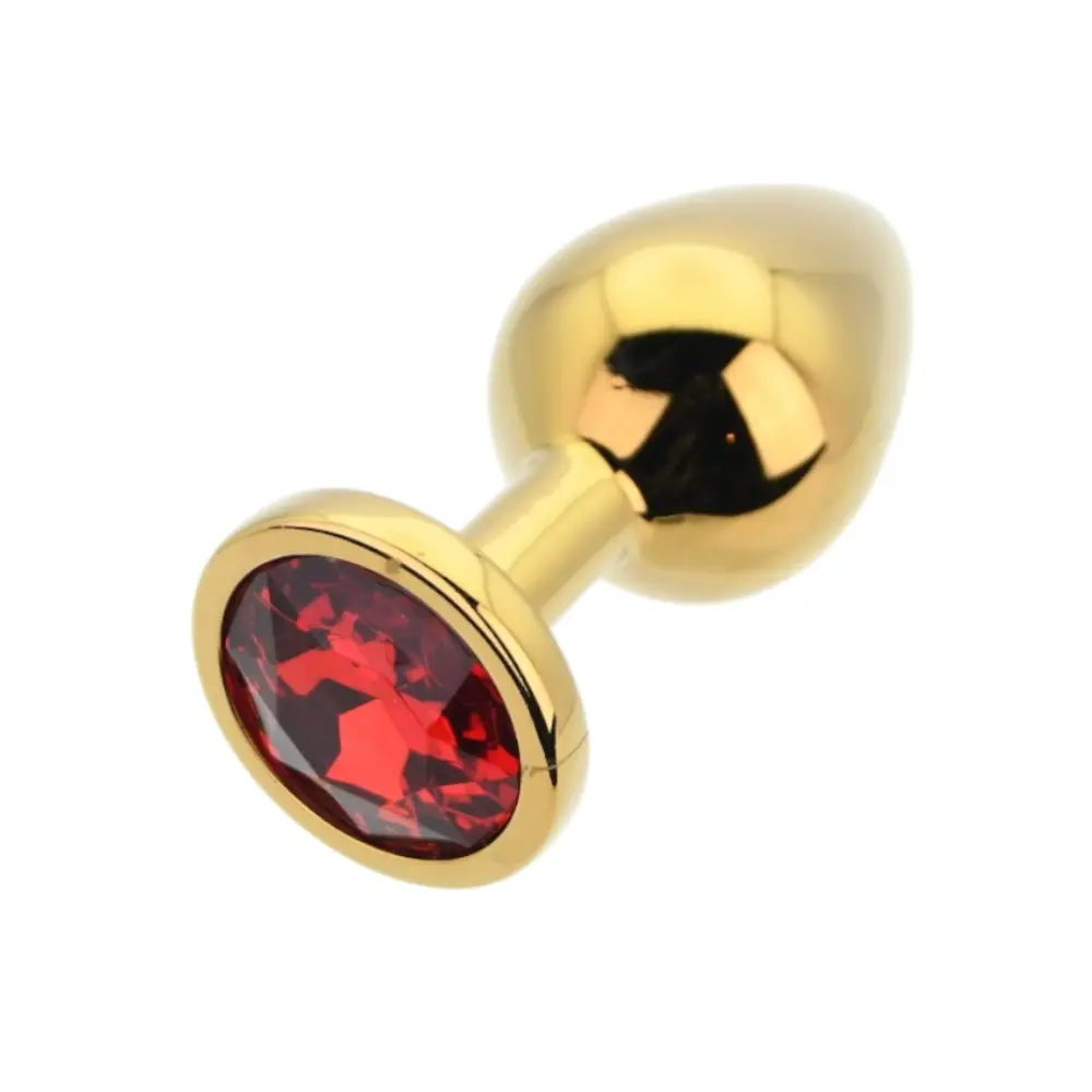 Toosh Gold Metal Butt Plug Medium Red Stone - Image 5