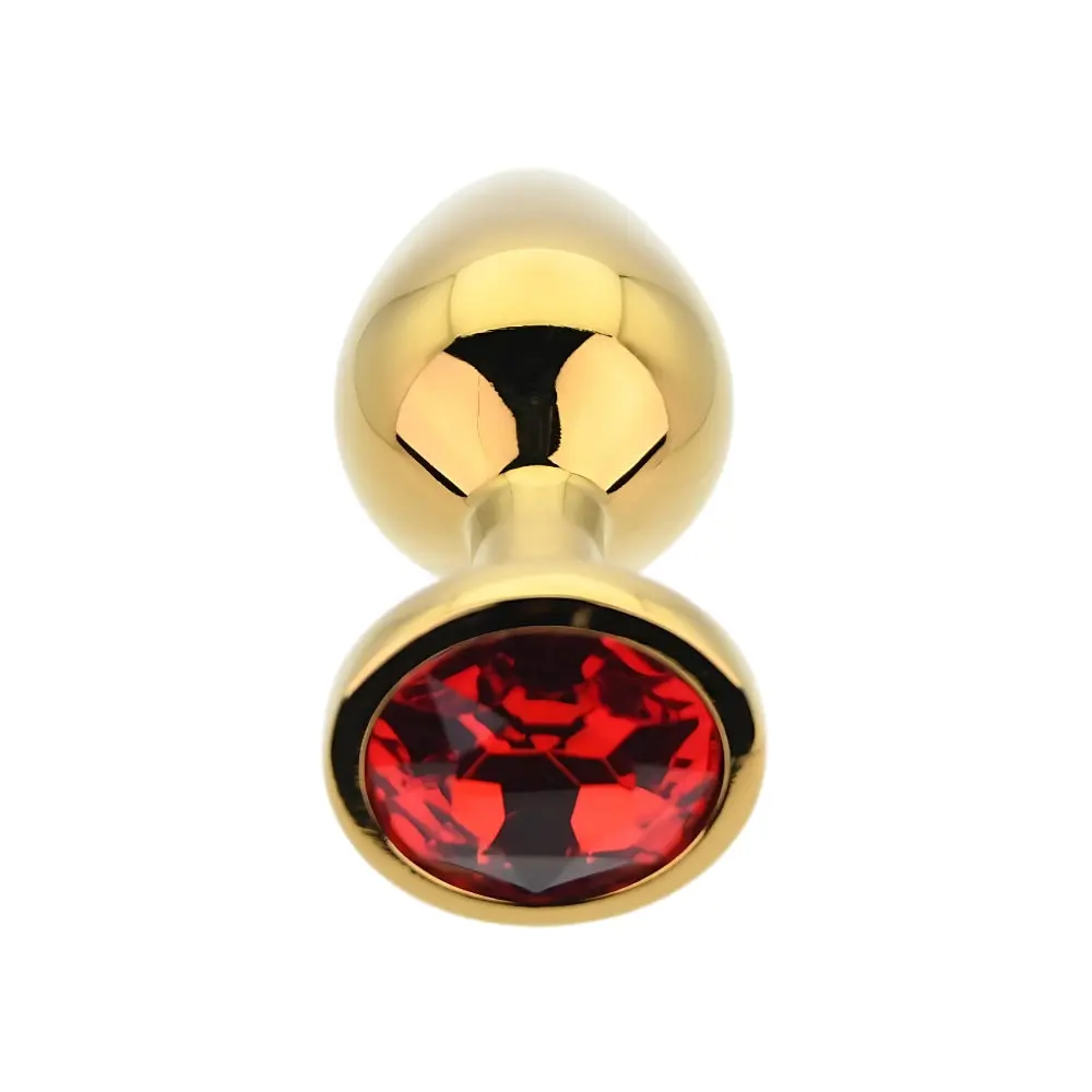 Toosh Gold Metal Butt Plug Medium Red Stone - Image 6