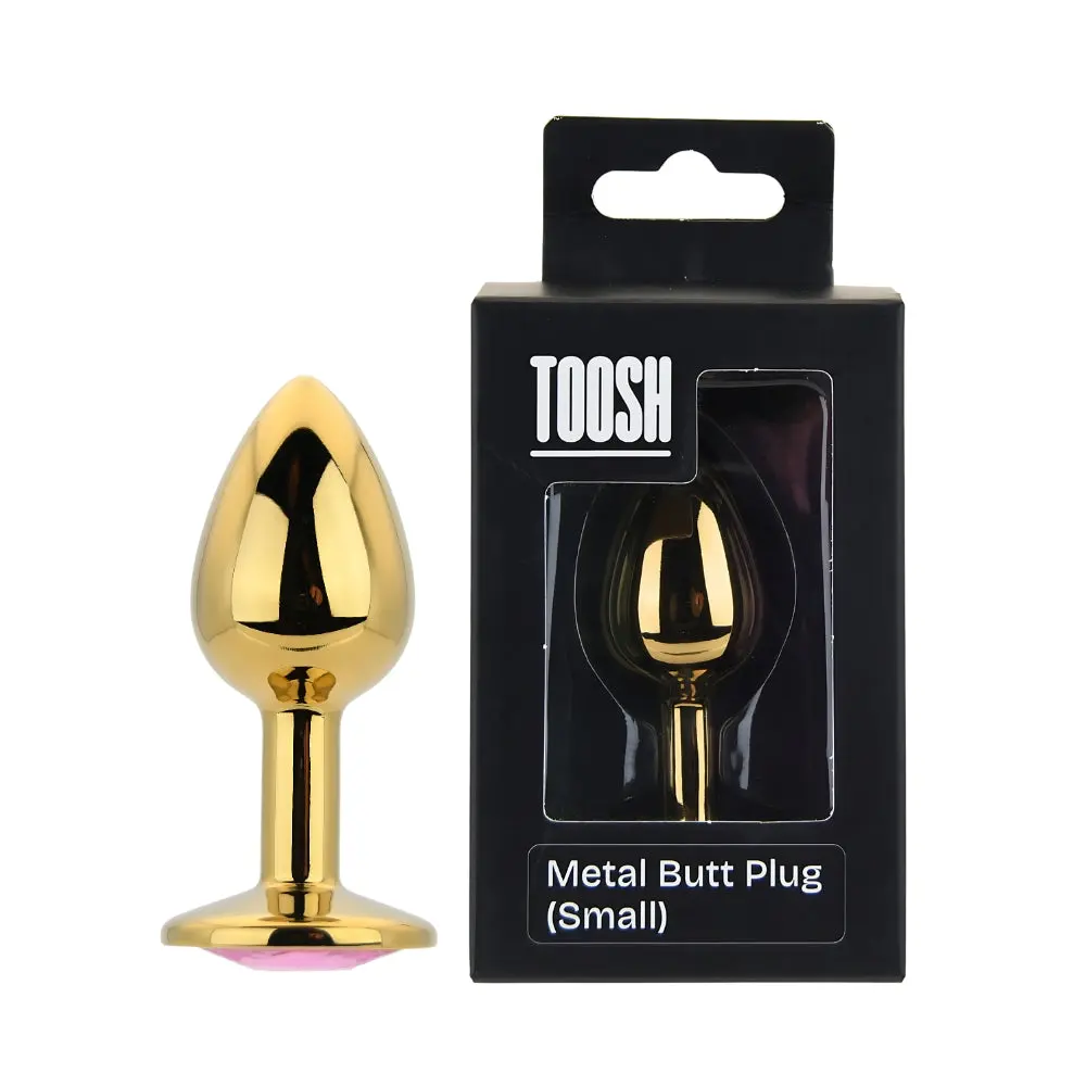 Toosh Gold Metal Butt Plug Small Pink Stone - Image 10
