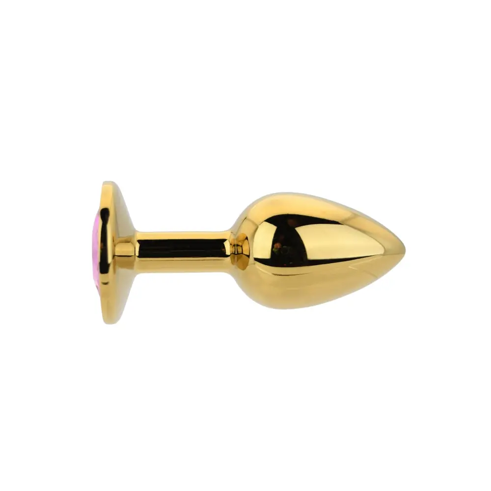 Toosh Gold Metal Butt Plug Small Pink Stone - Image 2