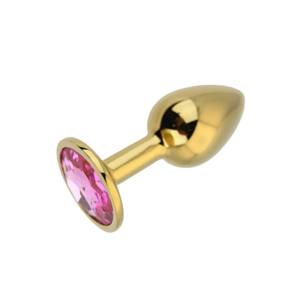 Toosh Gold Metal Butt Plug Small Pink Stone - Image 3