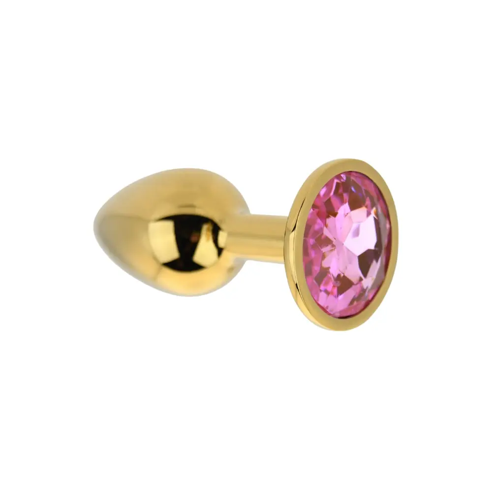 Toosh Gold Metal Butt Plug Small Pink Stone - Image 4