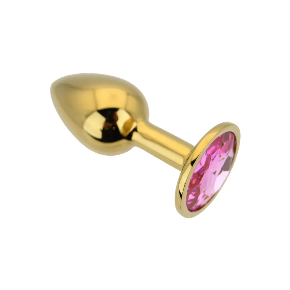 Toosh Gold Metal Butt Plug Small Pink Stone - Image 5