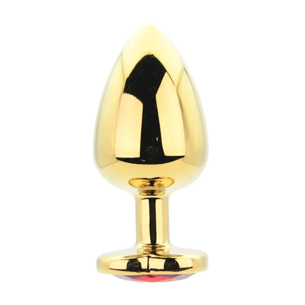Toosh Heart Shaped Gold Butt Plug with Red Stone Large