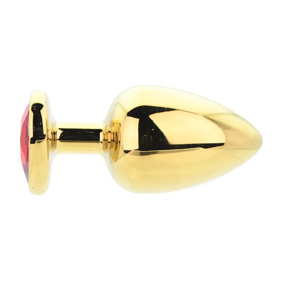 Toosh Heart Shaped Gold Butt Plug with Red Stone Large - Image 2