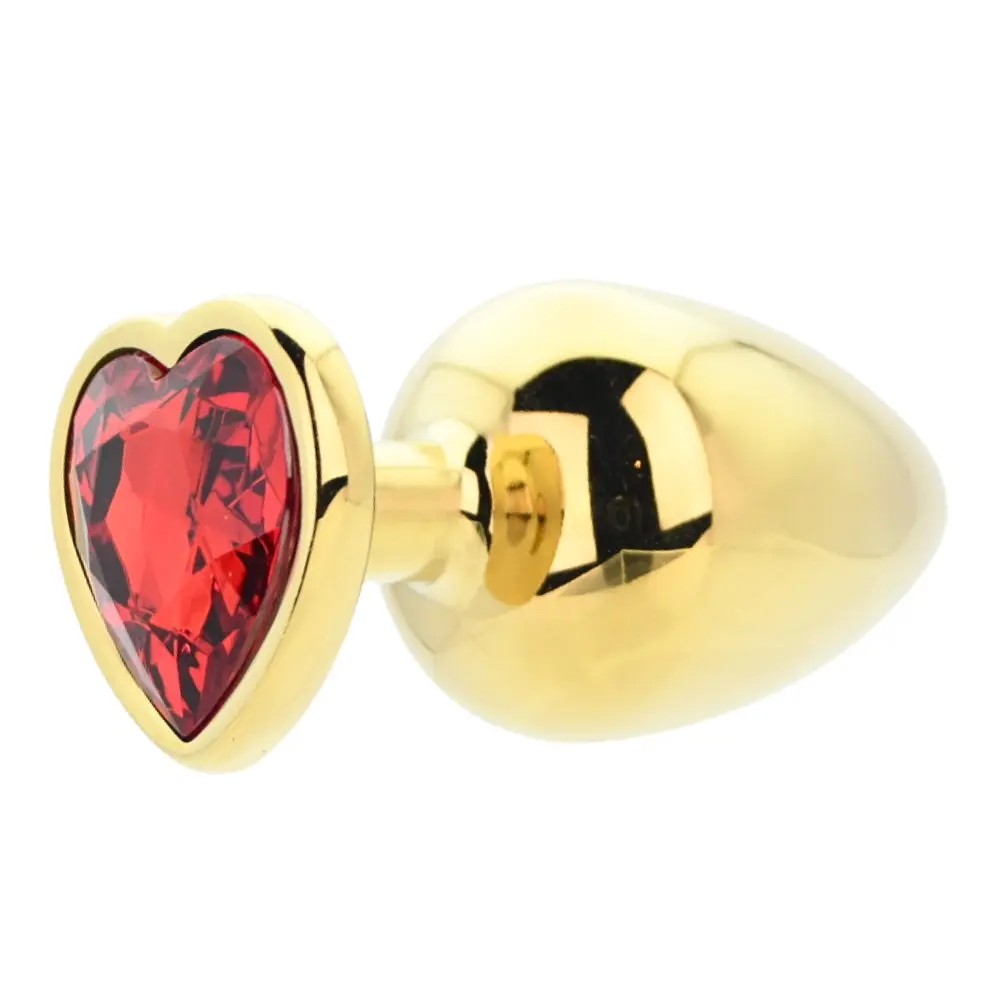 Toosh Heart Shaped Gold Butt Plug with Red Stone Large - Image 3