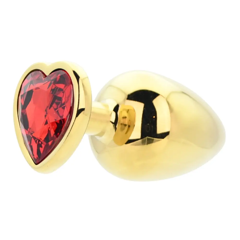 Toosh Heart Shaped Gold Butt Plug with Red Stone Large - Image 4