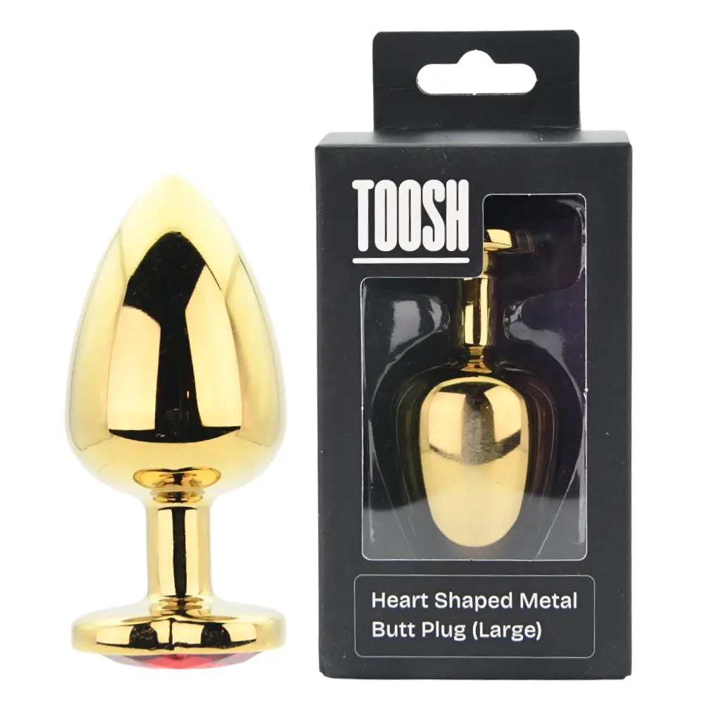 Toosh Heart Shaped Gold Butt Plug with Red Stone Large - Image 9