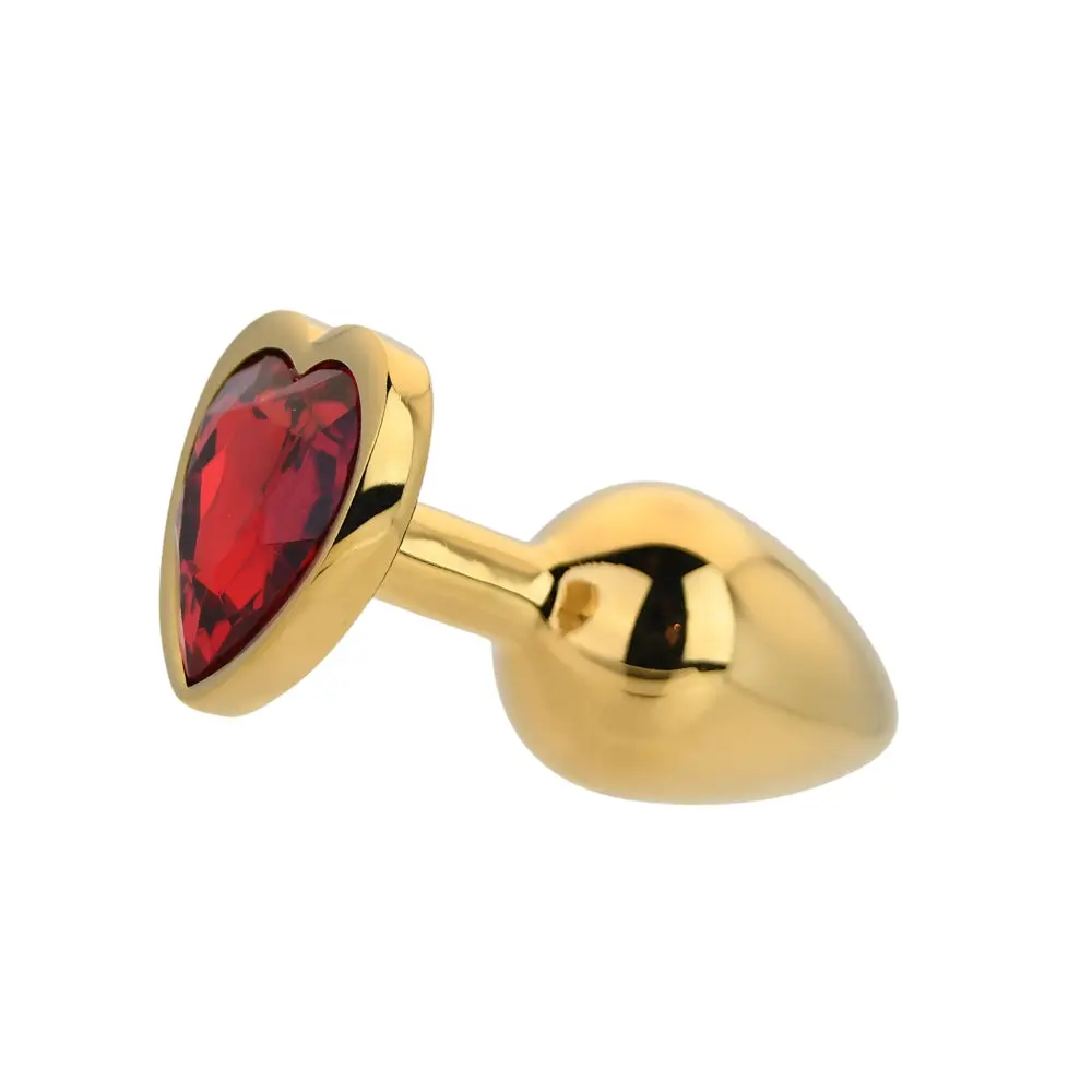 Toosh Heart Shaped Gold Butt Plug with Red Stone Small - Image 3