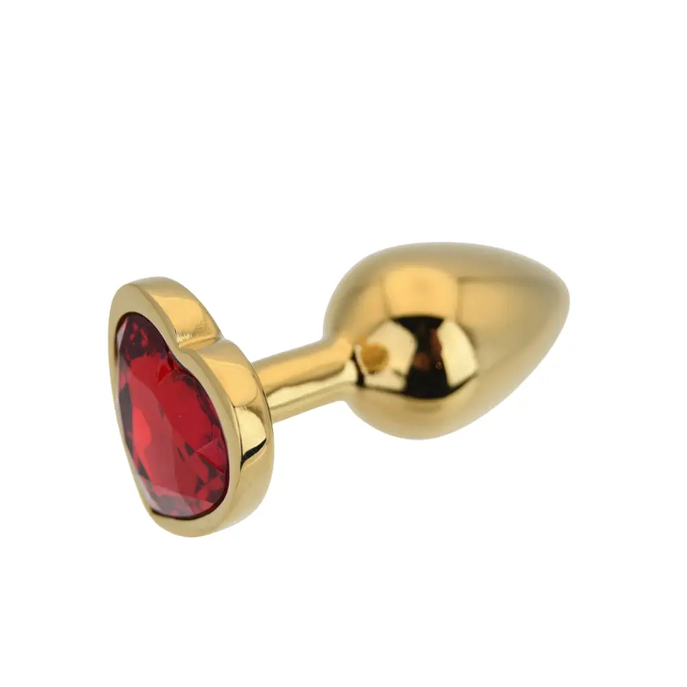 Toosh Heart Shaped Gold Butt Plug with Red Stone Small - Image 4