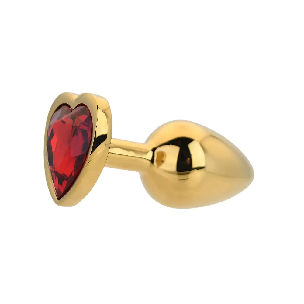 Toosh Heart Shaped Gold Butt Plug with Red Stone Small - Image 5