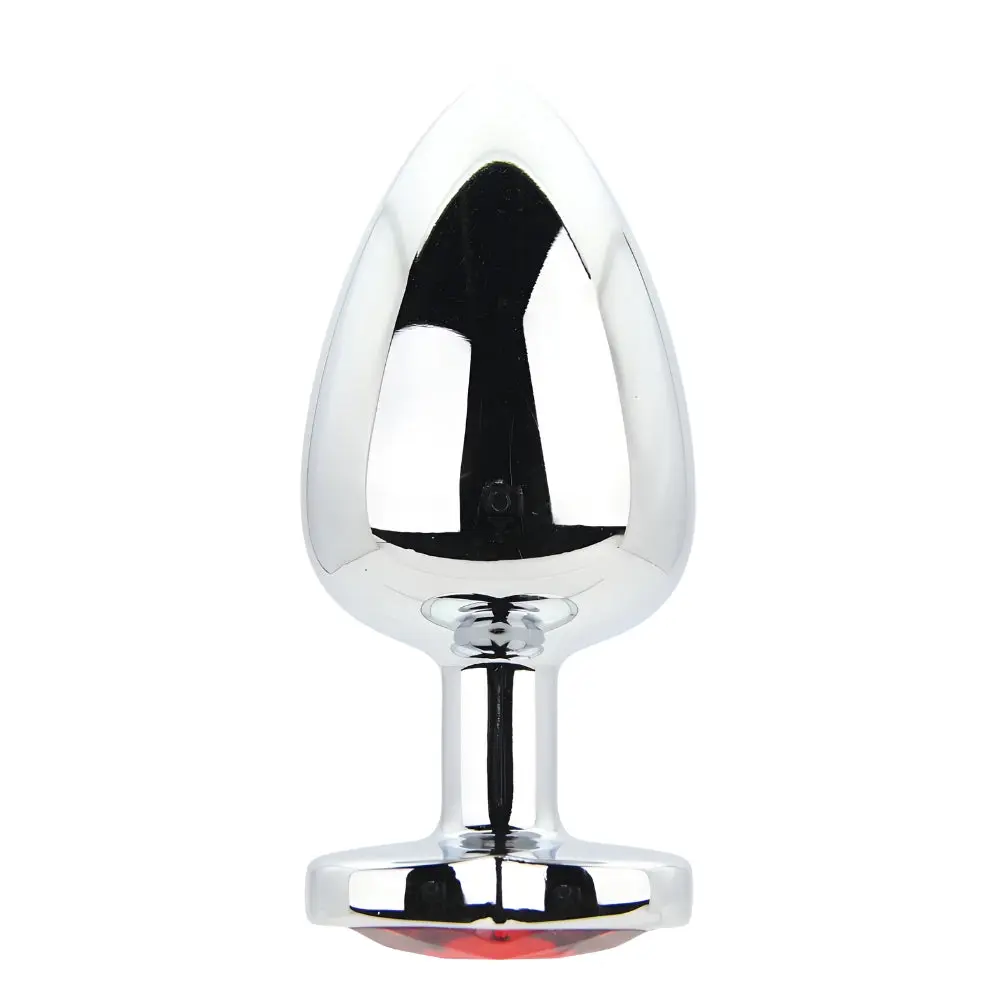 Toosh Heart Shaped Silver Butt Plug with Red Stone Large