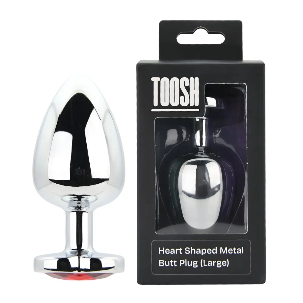 Toosh Heart Shaped Silver Butt Plug with Red Stone Large - Image 10