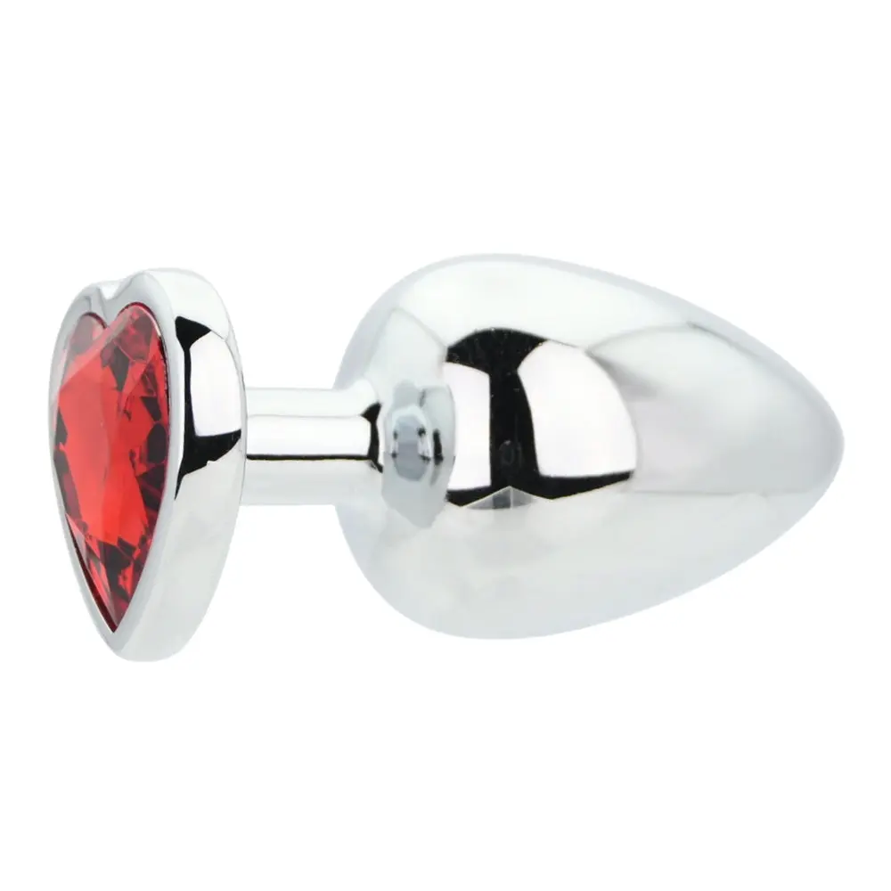 Toosh Heart Shaped Silver Butt Plug with Red Stone Large - Image 3