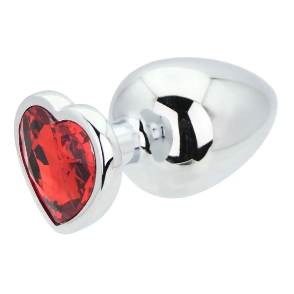 Toosh Heart Shaped Silver Butt Plug with Red Stone Large - Image 4