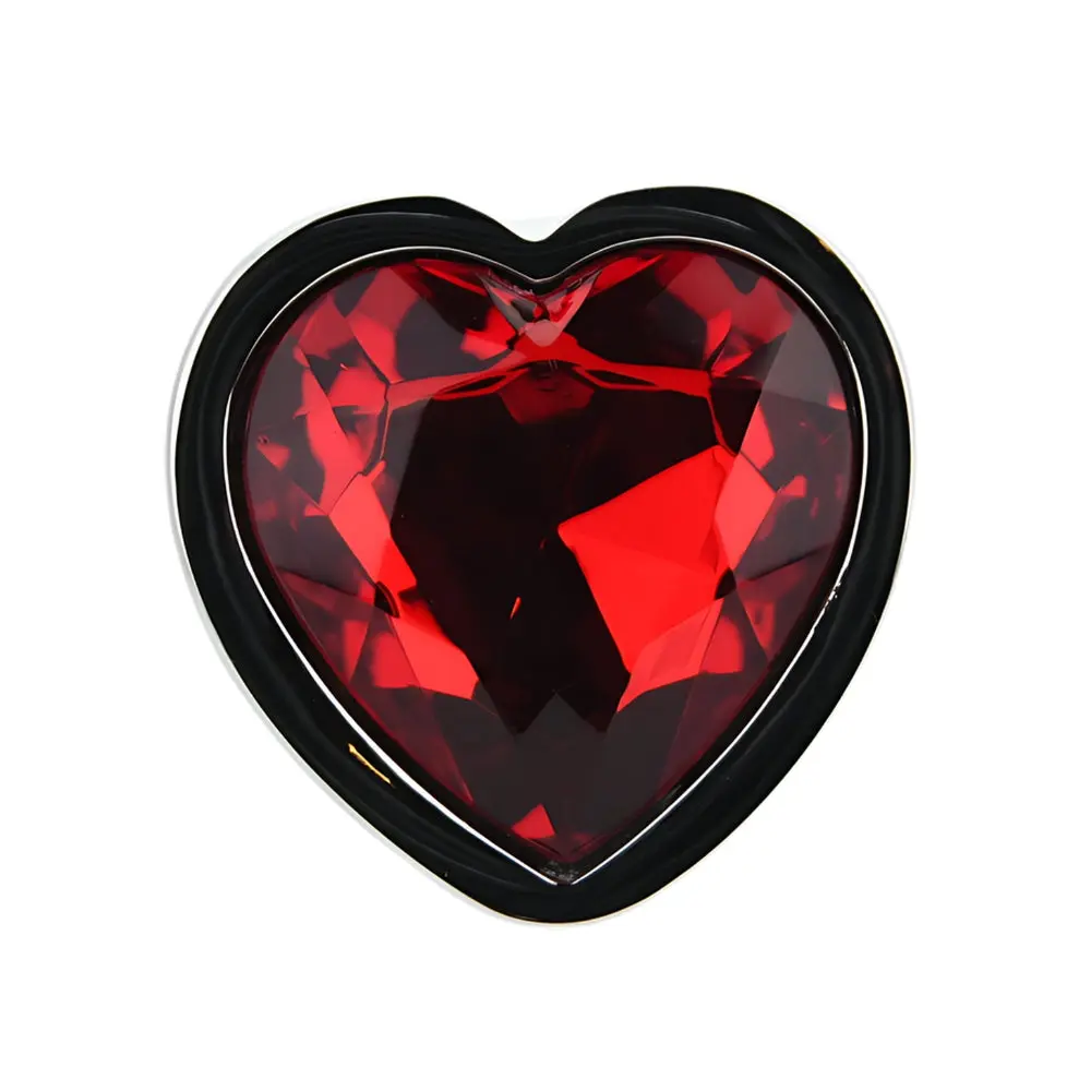 Toosh Heart Shaped Silver Butt Plug with Red Stone Large - Image 5