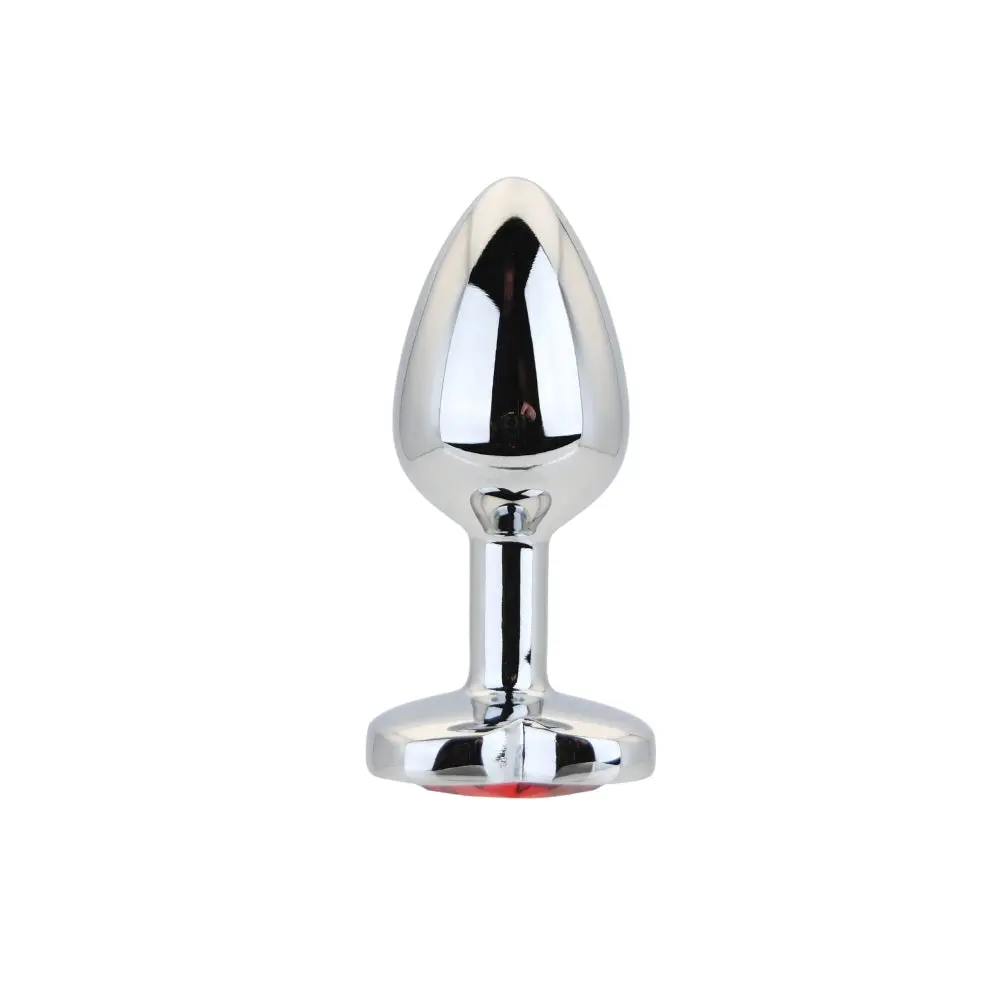 Toosh Heart Shaped Silver Butt Plug with Red Stone Small