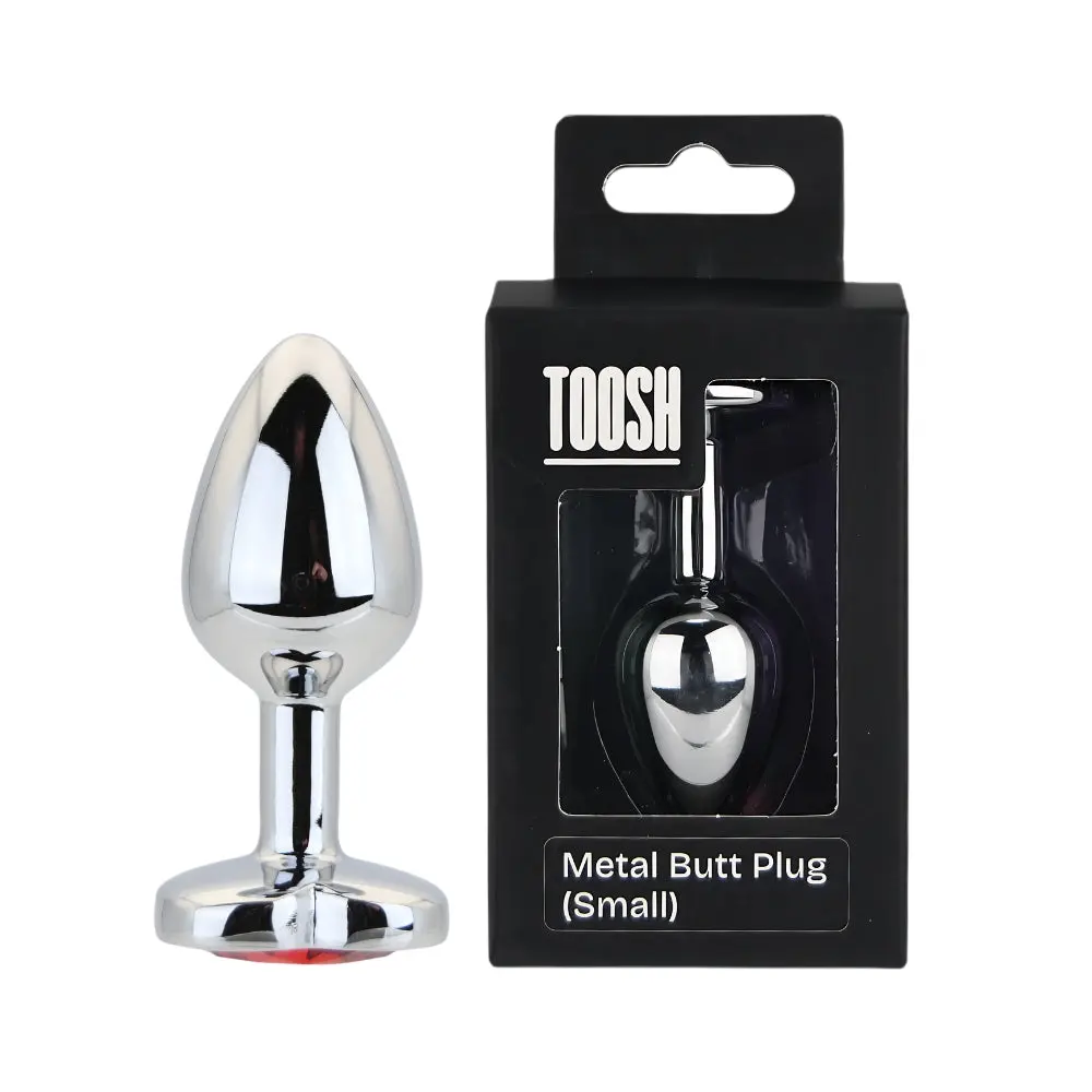Toosh Heart Shaped Silver Butt Plug with Red Stone Small - Image 11