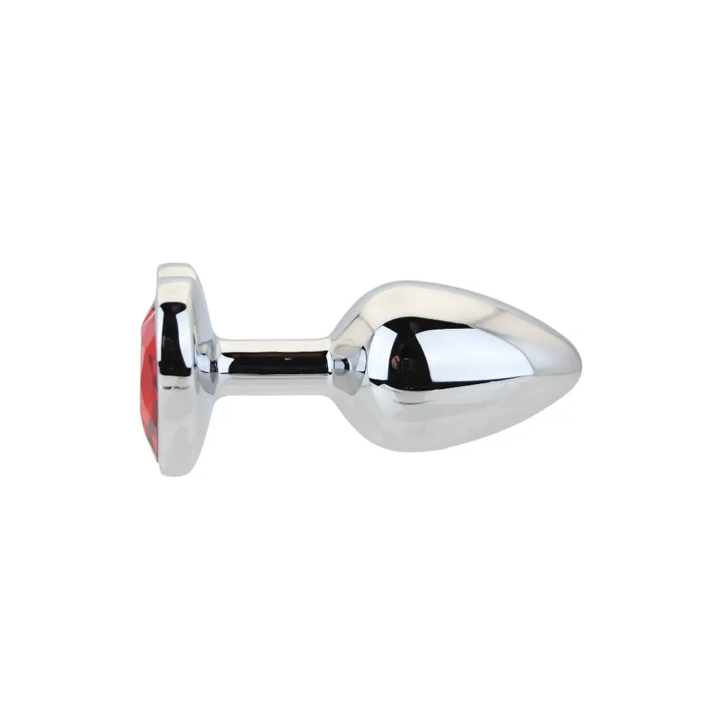 Toosh Heart Shaped Silver Butt Plug with Red Stone Small - Image 2