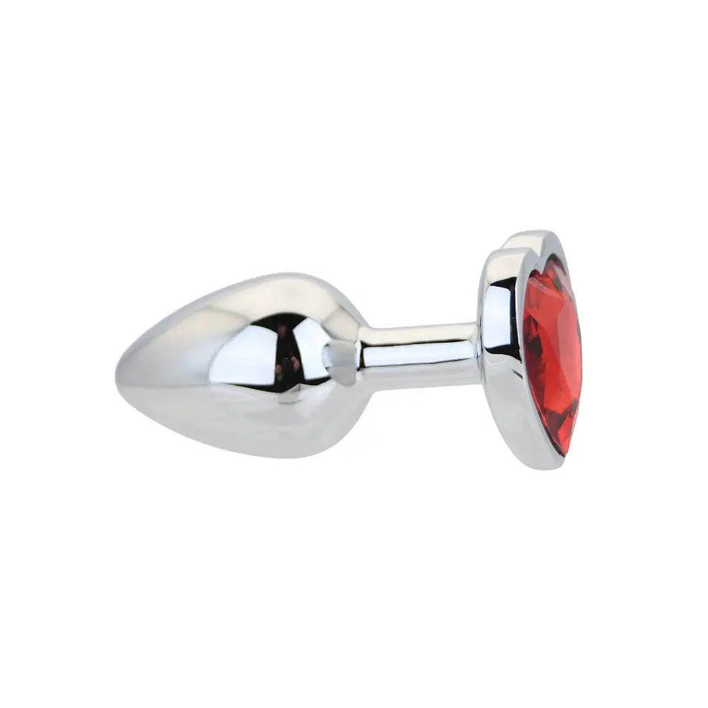 Toosh Heart Shaped Silver Butt Plug with Red Stone Small - Image 3