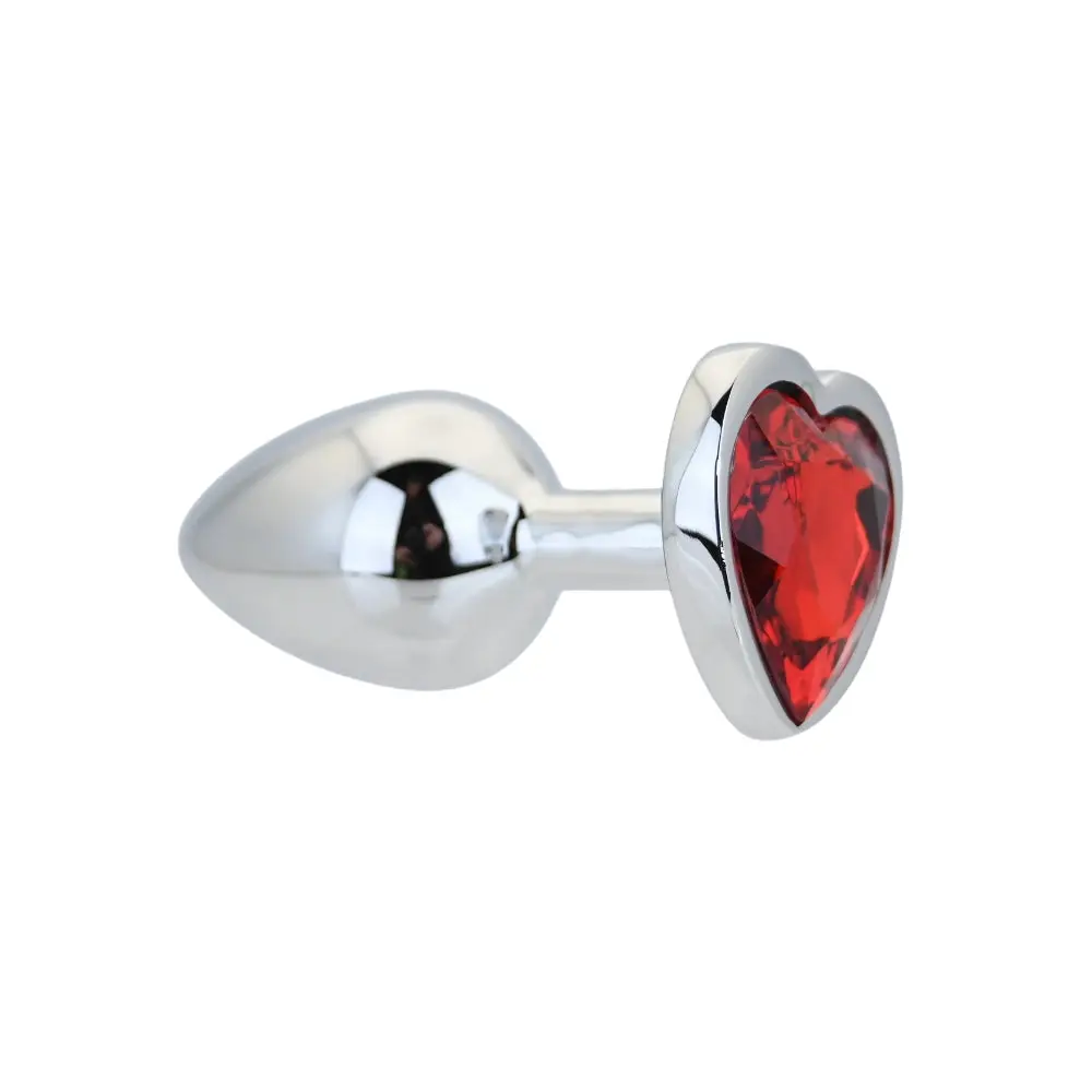 Toosh Heart Shaped Silver Butt Plug with Red Stone Small - Image 4