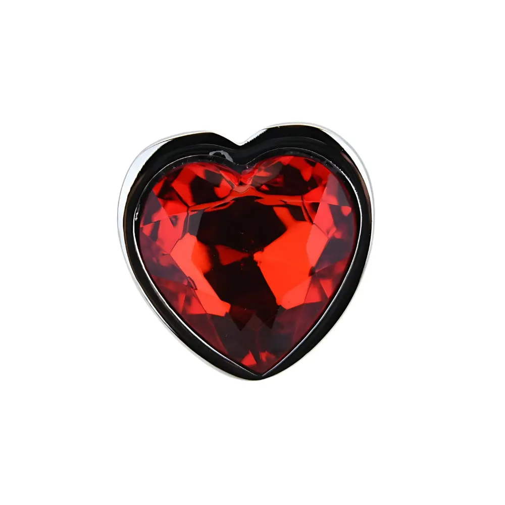 Toosh Heart Shaped Silver Butt Plug with Red Stone Small - Image 5