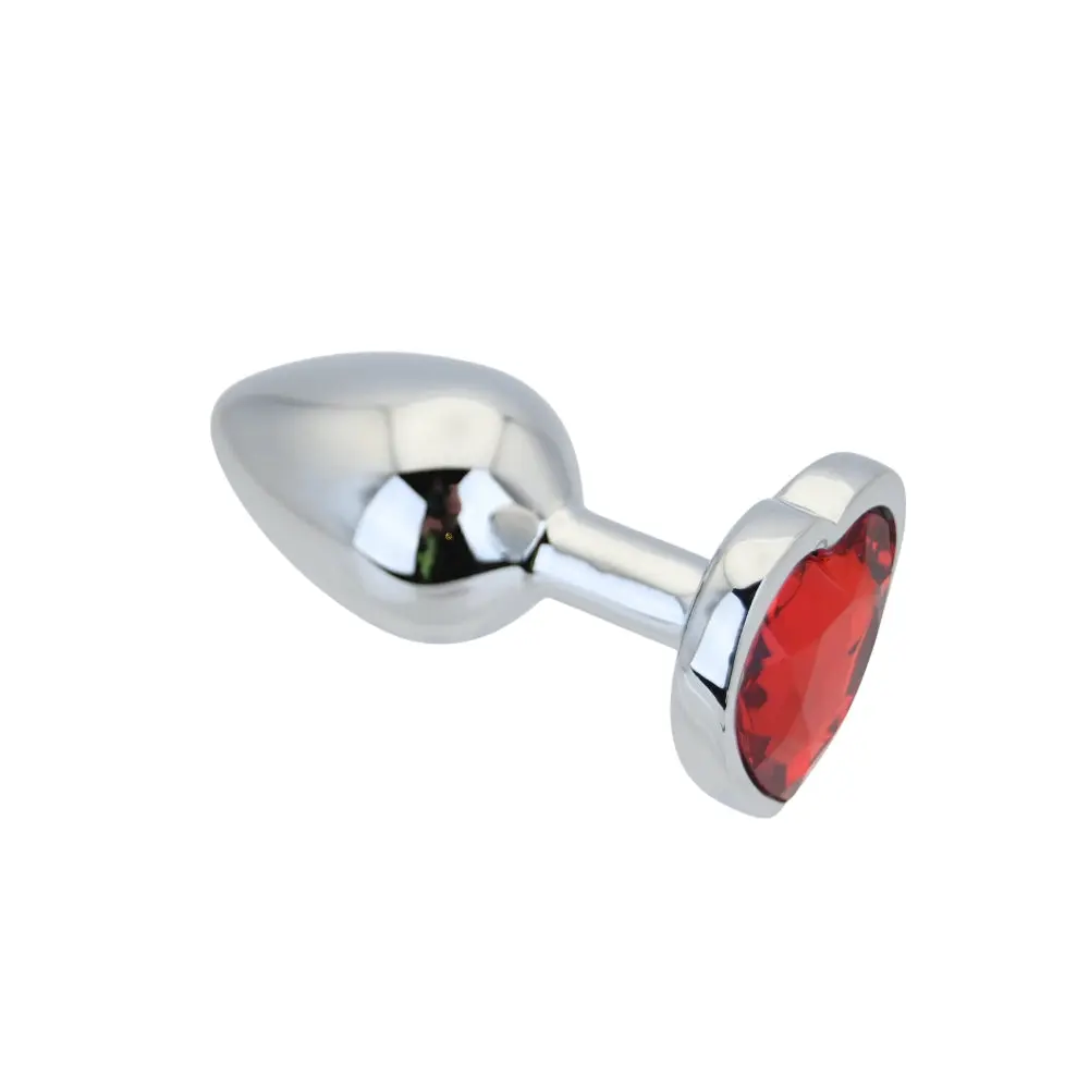 Toosh Heart Shaped Silver Butt Plug with Red Stone Small - Image 6