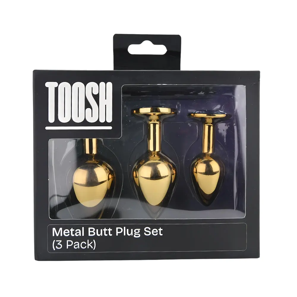 Toosh Metal Butt Plug Gold Set of 3 Clear Stone - Image 8