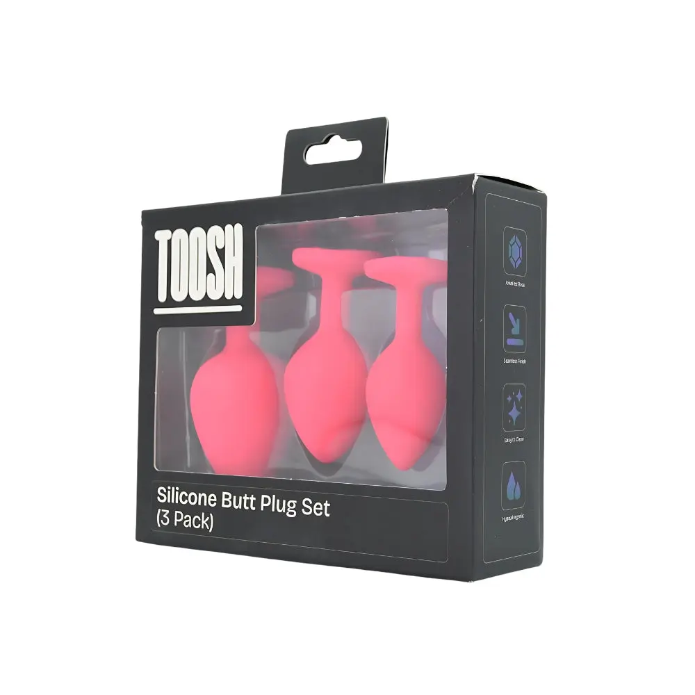 Toosh Silicone Butt Plug Pink Set of 3 Clear Stone - Image 10