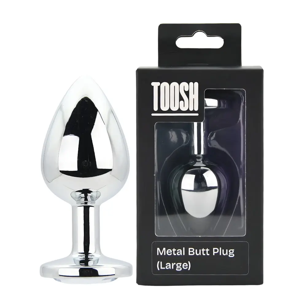 Toosh Silver Metal Butt Plug Large Clear Stone - Image 10
