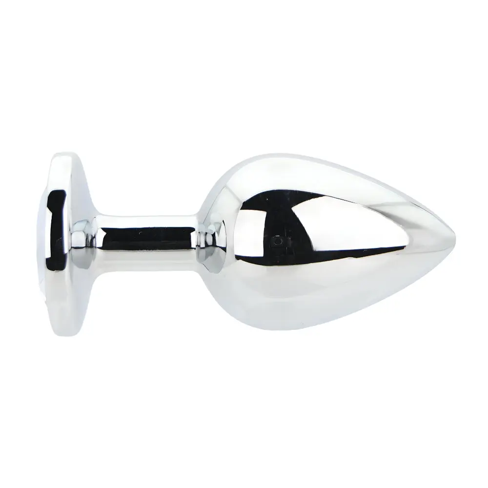Toosh Silver Metal Butt Plug Large Clear Stone - Image 2